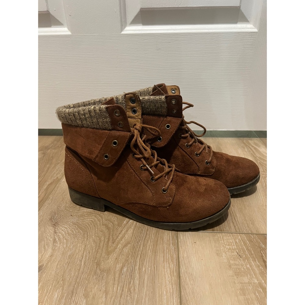 Arizona Jean Co Yetta Womens Cognac Brown Faux Suede Knit Collar Ankle Boots 9.5 - Picture 8 of 10